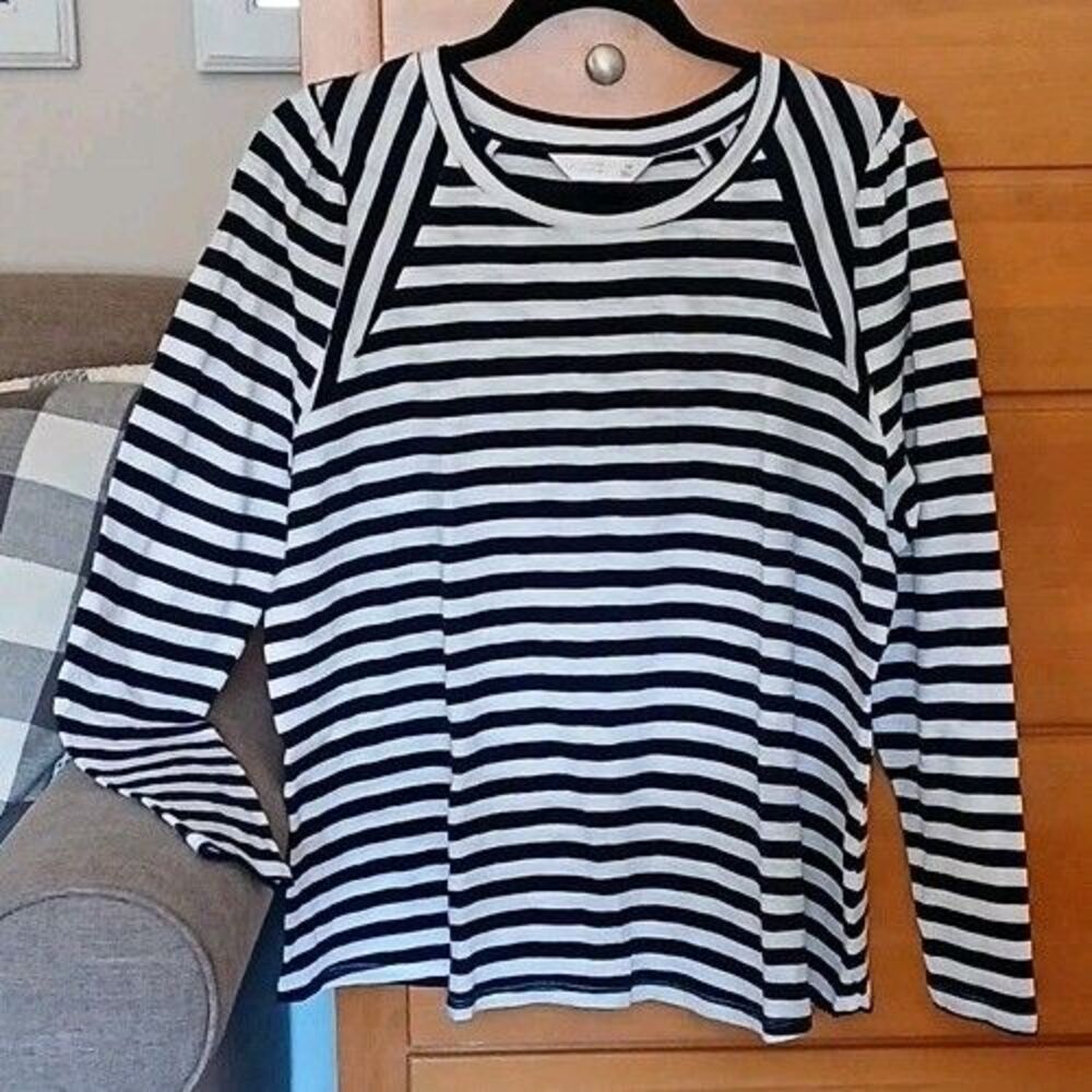 LC Lauren Conrad Womens 0X Navy White Striped Knit 100% Cotton Raglan Slv Top